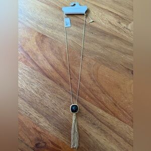 ANN TAYLOR FACTORY Gold Tassel Necklace with Black Pendant